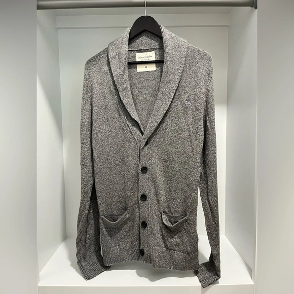 Abercrombie & Fitch Womens Cardigan M Gray/white Knit Button Up Pockets medium - Picture 6 of 10